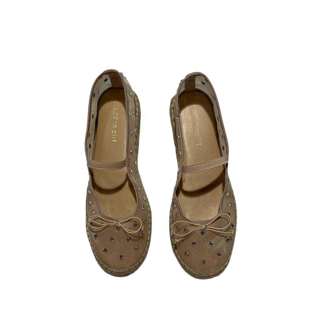 Madden Girl Rhinestone Mesh Espadrille Ballet Flats Tan Mary Jane JULY-R Size 9M